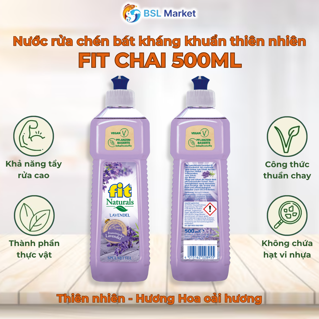 Nước Rửa Chén Bát Thiên Nhiên Fit Hương Hoa Oải Hương Chai 500ml