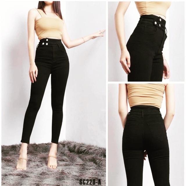 QUẦN JEANS ÔM CO GIÃN LƯNG CAO ĐEN TUYỀN- ảnh thật shop chụp