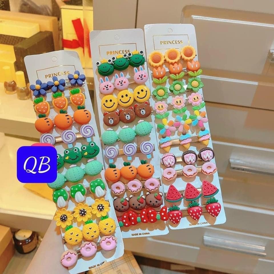SET 10 KẸP TÓC MÁI 3 STICKER HOA QUẢ HÀN QUỐC CHO BÉ