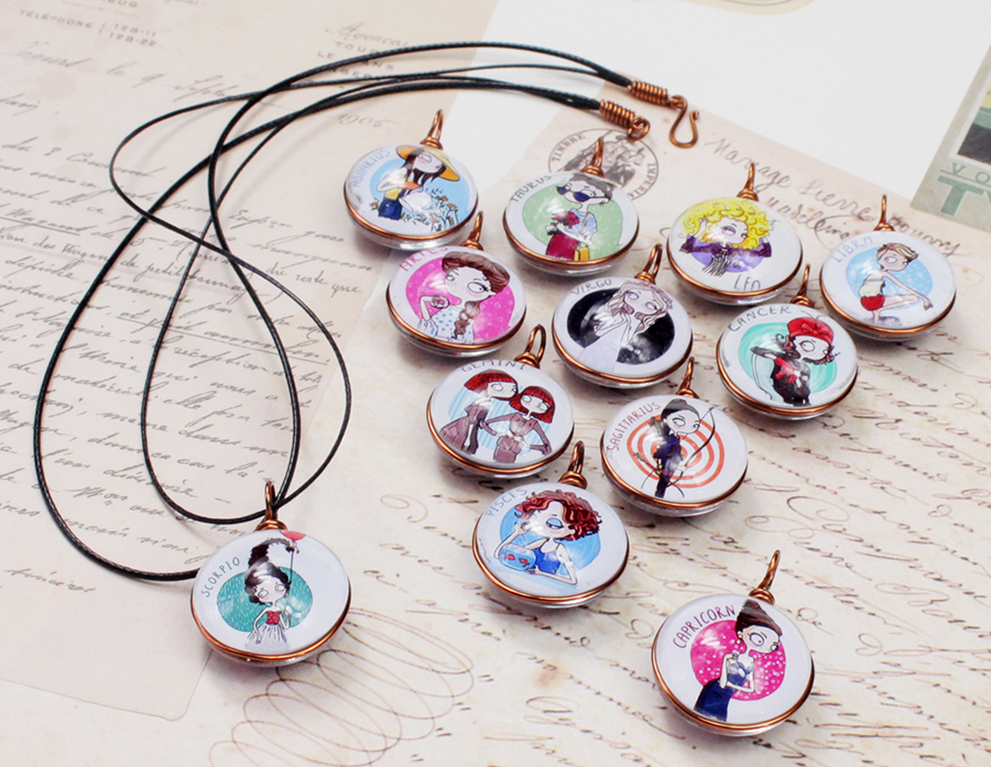 Dây chuyền 12 cung hoàng đạo Zodiac màu sắc tươi sáng hình chibi 06647-DC0010