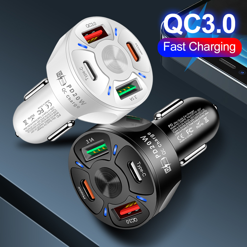 Tẩu chia sạc trên xe ô tô 4/5 Cổng USB Type C Có Hỗ Trợ Sạc Nhanh 3.0