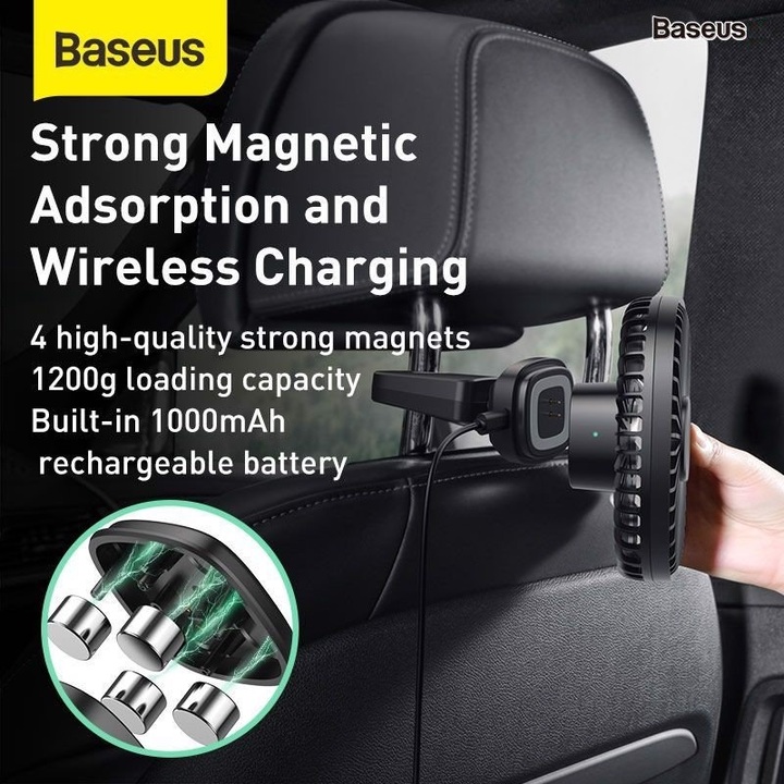 Quạt xếp gắn lưng ghế ô tô nhãn hiệu Baseus CXZR-01 tích hợp pin sạc dung lượng 1000mAh - Hàng Nhập Khẩu