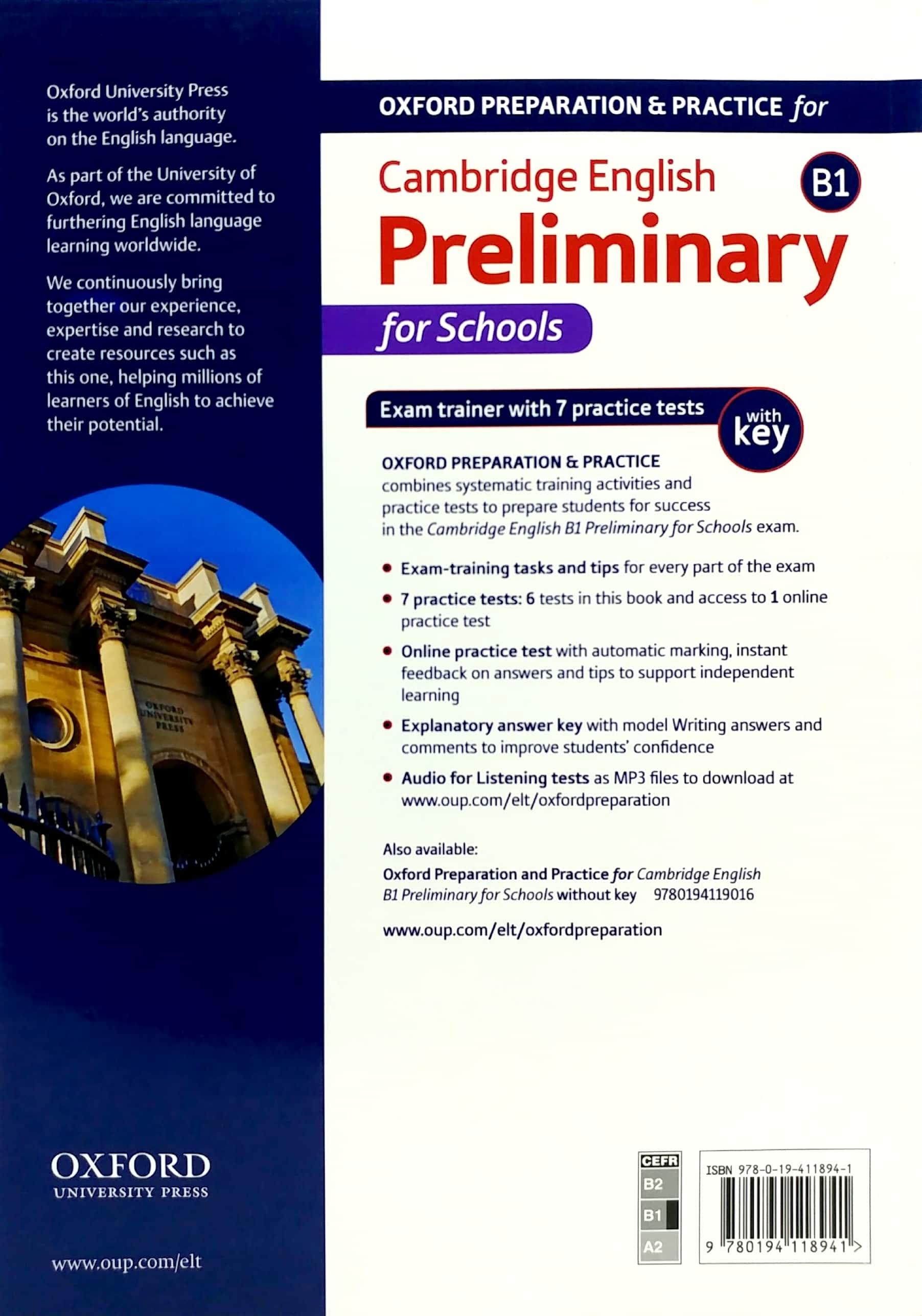 Hình ảnh Oxford Preparation And Practice For Cambridge English B1 Preliminary For Schools Exam Trainer With Key