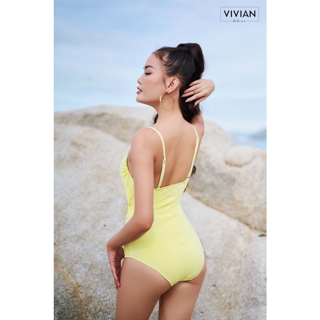 Đồ bơi nữ cao cấp  dạng một mảnh cổ V, có đai cách điệu - màu Vàng - VS169_YL