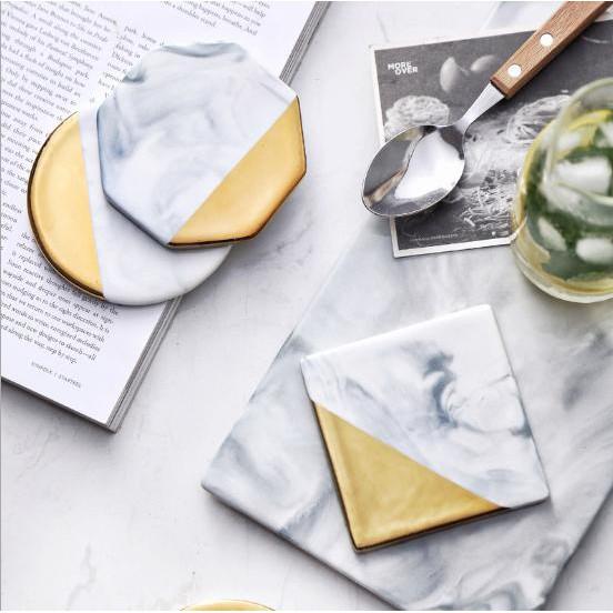 Bộ 4 miếng lót ly đá Marble Cup Mat Luxury Phong cách Quý Tộc Emily