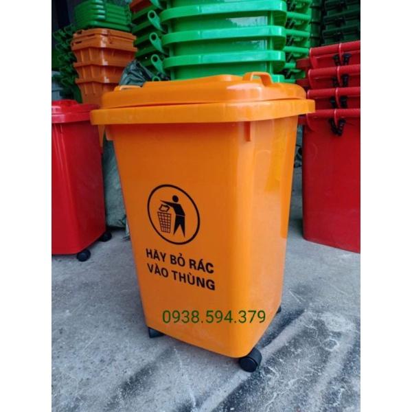 (Hàng nhập khẩu) Thùng rác nhựa công cộng 60L 3 màu xanh, vàng, cam - 4 bánh xe