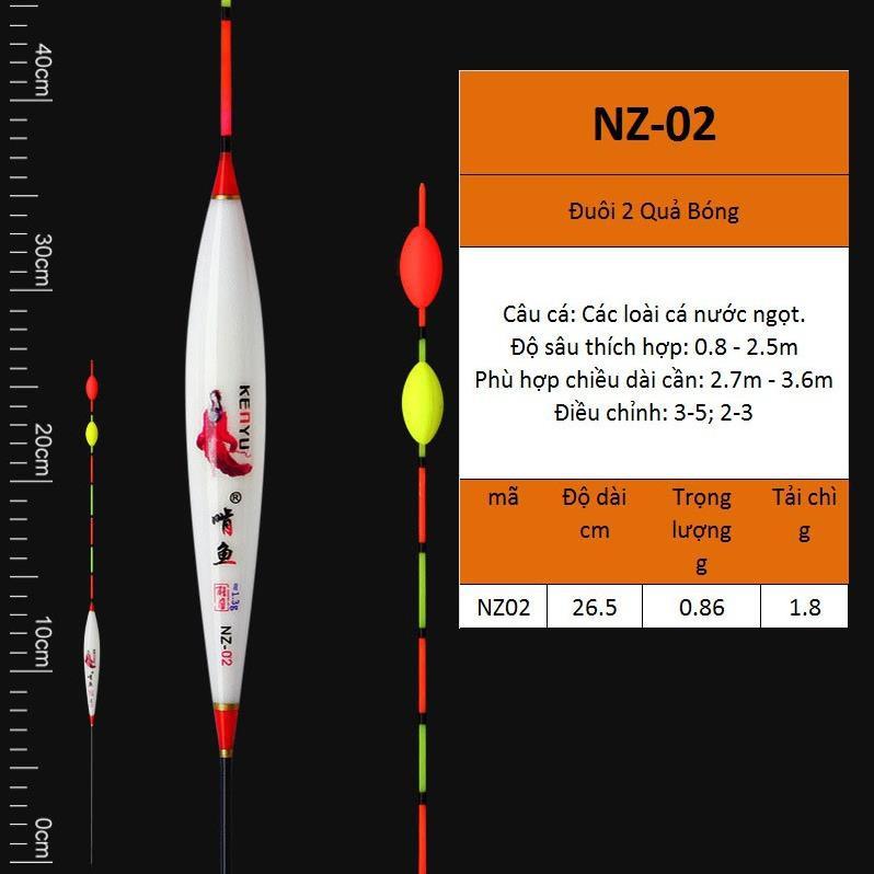 Phao câu cá nano, câu đơn câu đài màu trắng họa tiết ken câu cá nhạy, có đủ thông số mã NZ