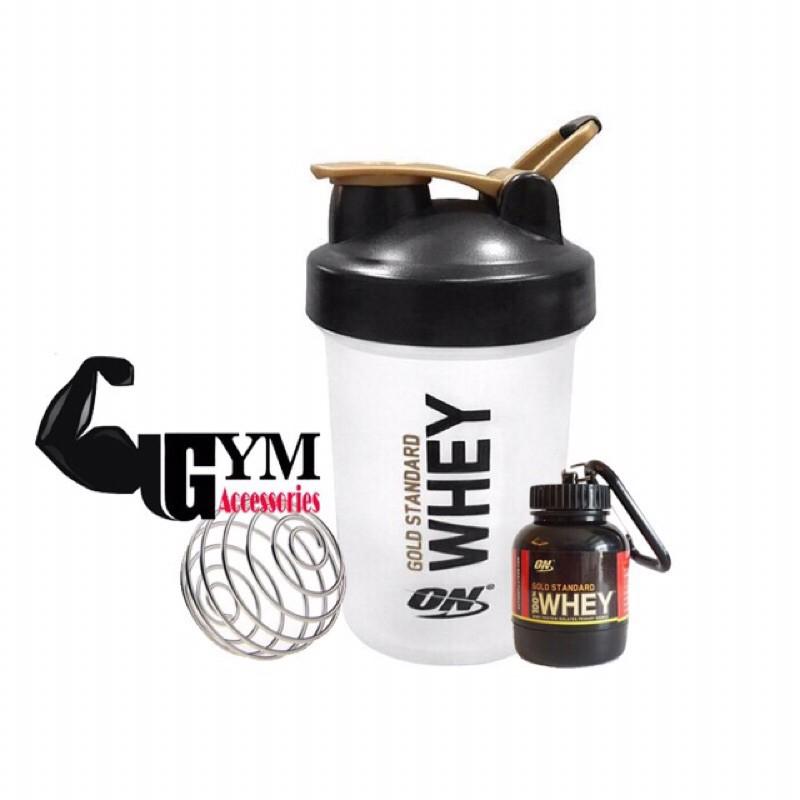 Bộ 2 sản phẩm bình đựng nước shake bottle và hộp đựng sữa bột ishake protein funnel ON Gold
