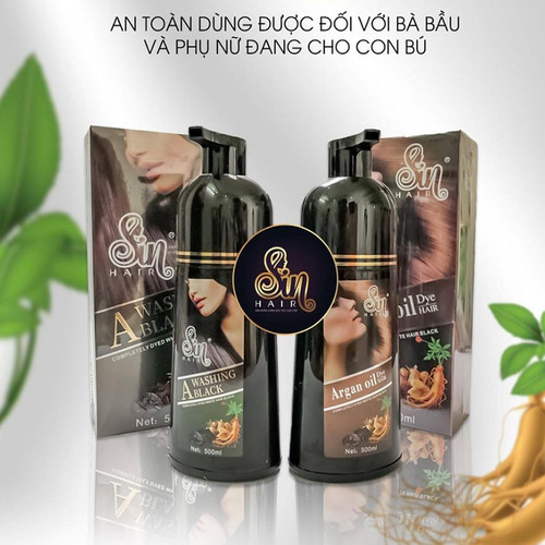 Dầu Gội  Nhuộm Tóc Tại Nhà Sin Hair 500ml  - Dầu Gội Nhuộm Tóc Nhân Sâm Nhật Bản Giúp Phủ Bạc Đen Tóc - Nâu Tóc  Tặng Kèm 01 túi Muối Ngâm Chân Thư Giãn 