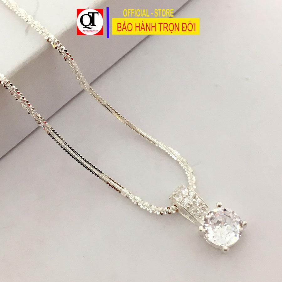 Dây chuyền bạc nữ , mặt dây phong cách Hàn Quốc đính đá kim cương nhân tạo size 8mm chất liệu bạc ta Bạc Quang Thản