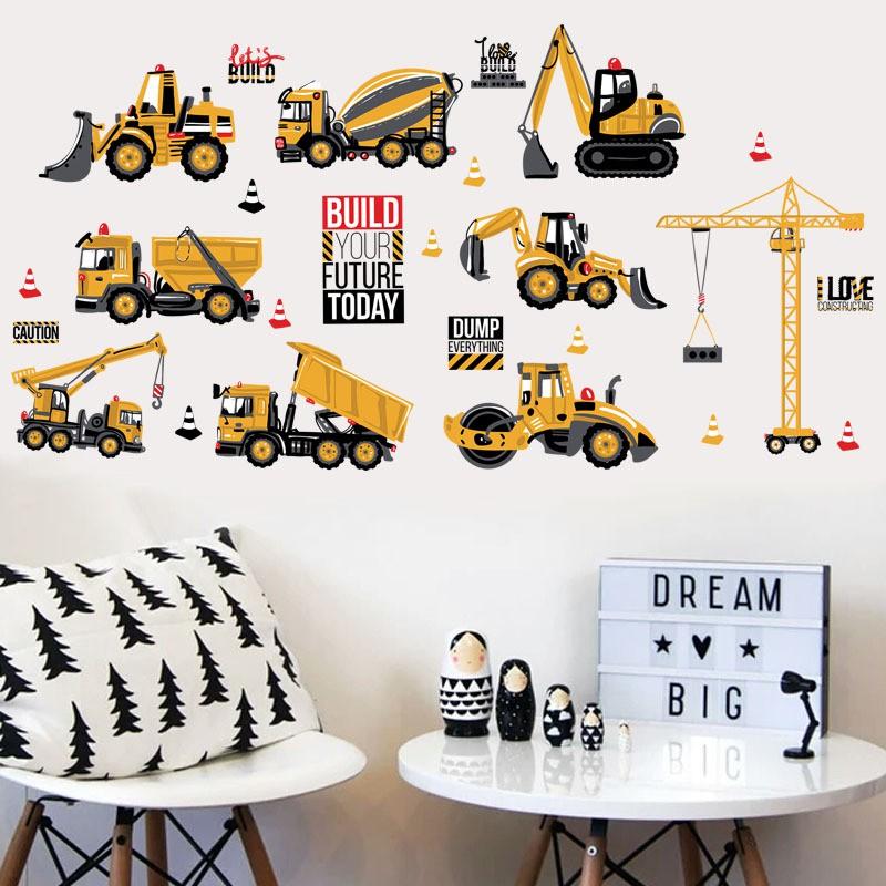 Decal dán tường cho bé hình các loại xe công trường
