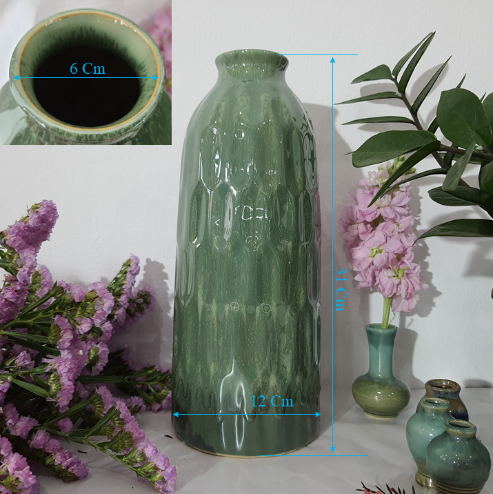 Bình hoa cao cấp bát tràng men hỏa biến xanh H31