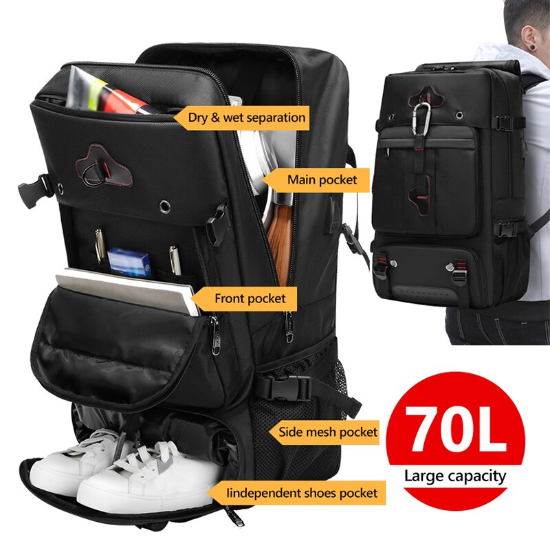 Ba lô Phượt Đỡ Hông Chống nước Climbing Backpack 70L (Black)