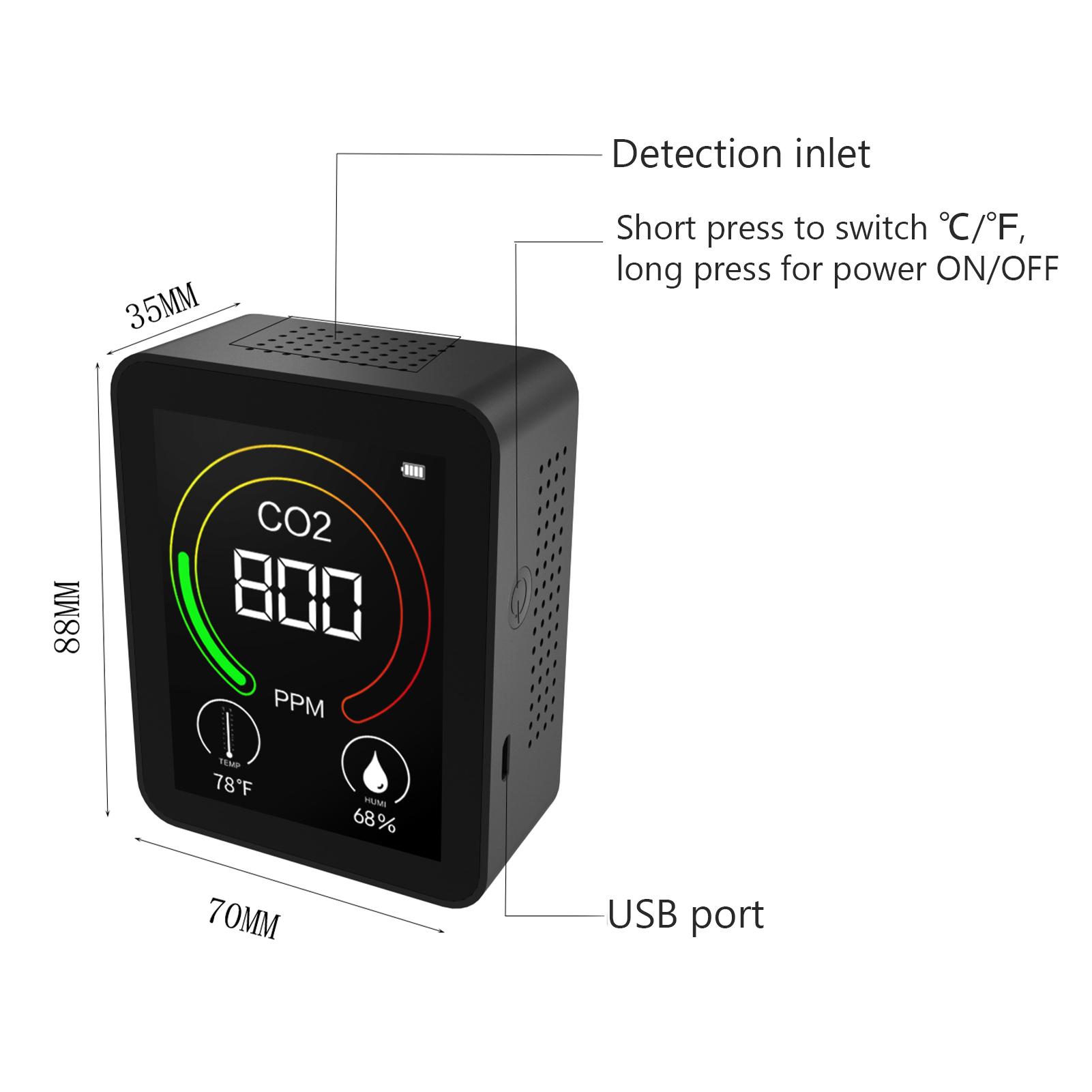 Máy theo dõi chất lượng không khí Máy phát hiện CO2 kỹ thuật số với màng LCD hiển thị
