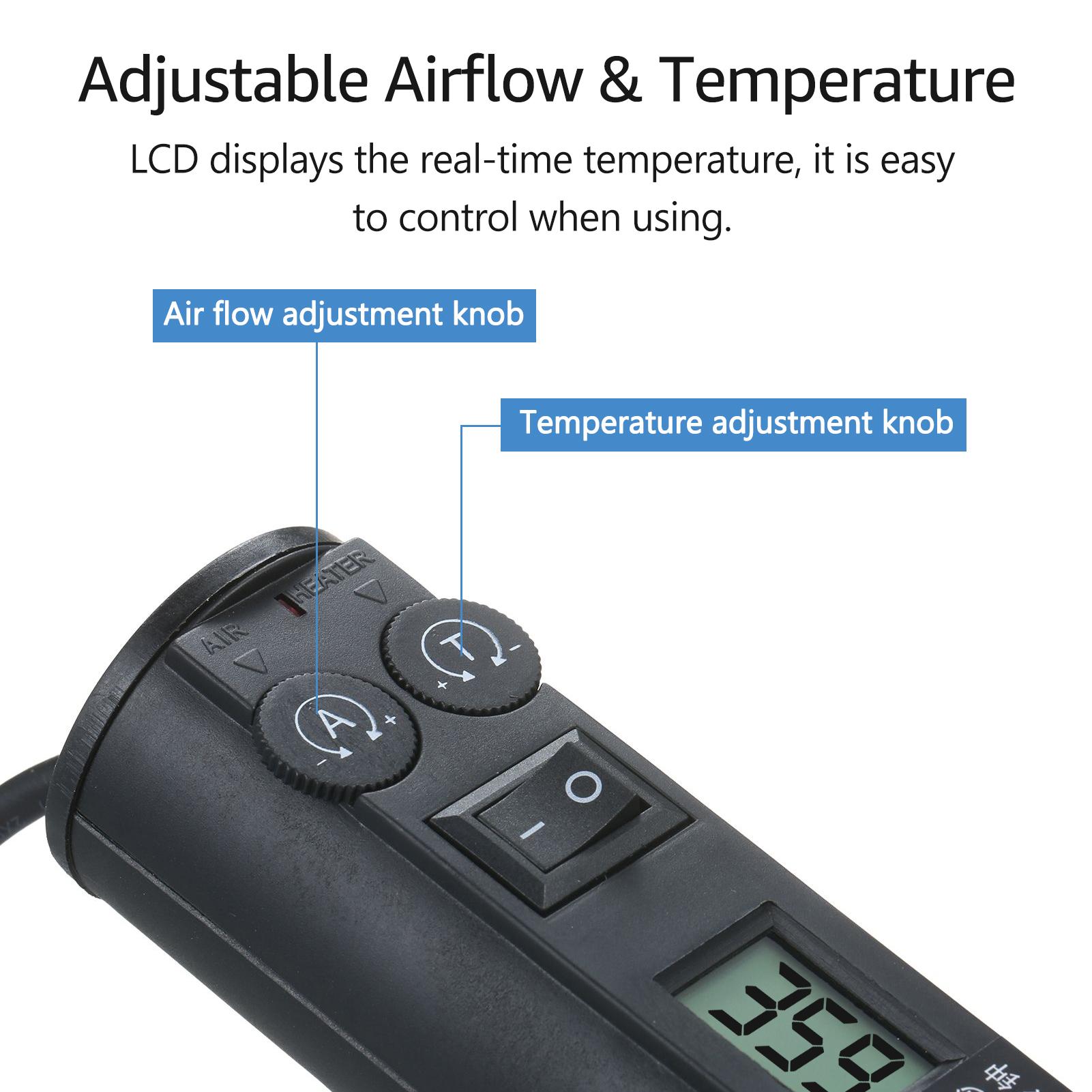 450W Portable Temperature-Controlled Soldering Heat Gun 450℃ Hot Air Rework Station SMD Desoldering Tool with Nozzles