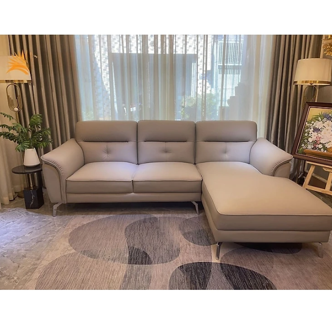 Sofa góc L da bò Italy Tundo màu xám SFLCT06 2m6 x 1m6 hàng cao cấp chuẩn da bò nhập khẩu Ý