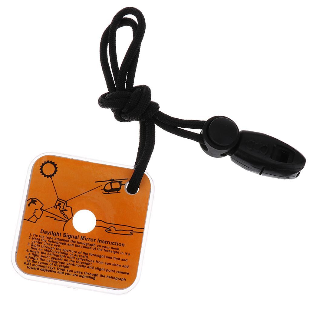 2PCS Signal Mirror Lightweight Survival Emergency Signaling Tool with Whistles and Necklace, Pocket Size