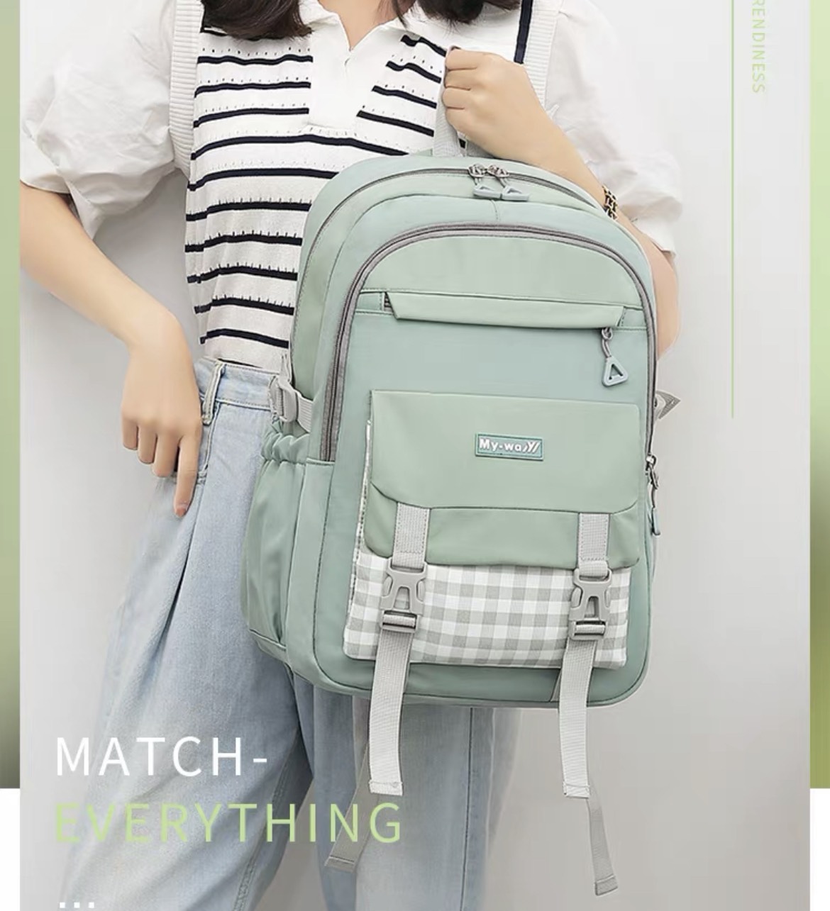 Balo đi học nữ ulzzang hàn nhật kẻ sọc caro đẹp cặp sách đen nữ hàn quốc balo thời trang sinh viên 3618
