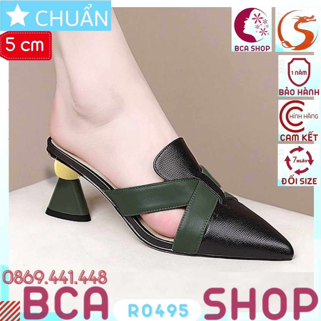 Giày cao gót nữ bít mũi 5p RO495 ROSATA tại BCASHOP đế cách điệu, quai chéo phối khác màu với mũi giày- màu đen phối rêu