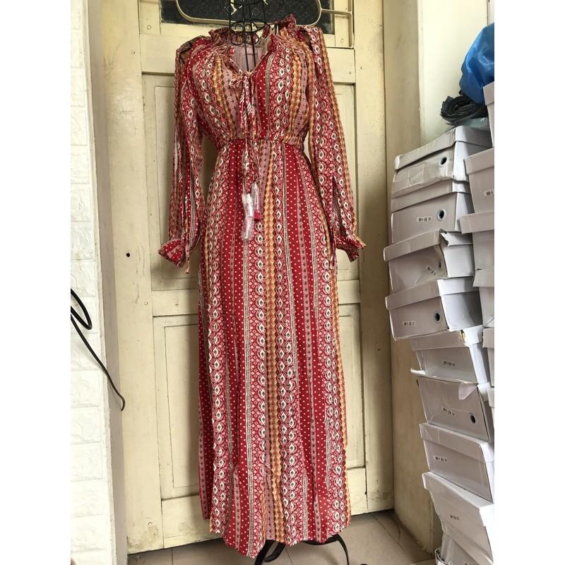 ĐẦM MAXI VÁY MAXI HOẠ TIẾT PHONG CÁCH BOHO TRỄ VAI HÀNG QUẢNG CHÂU