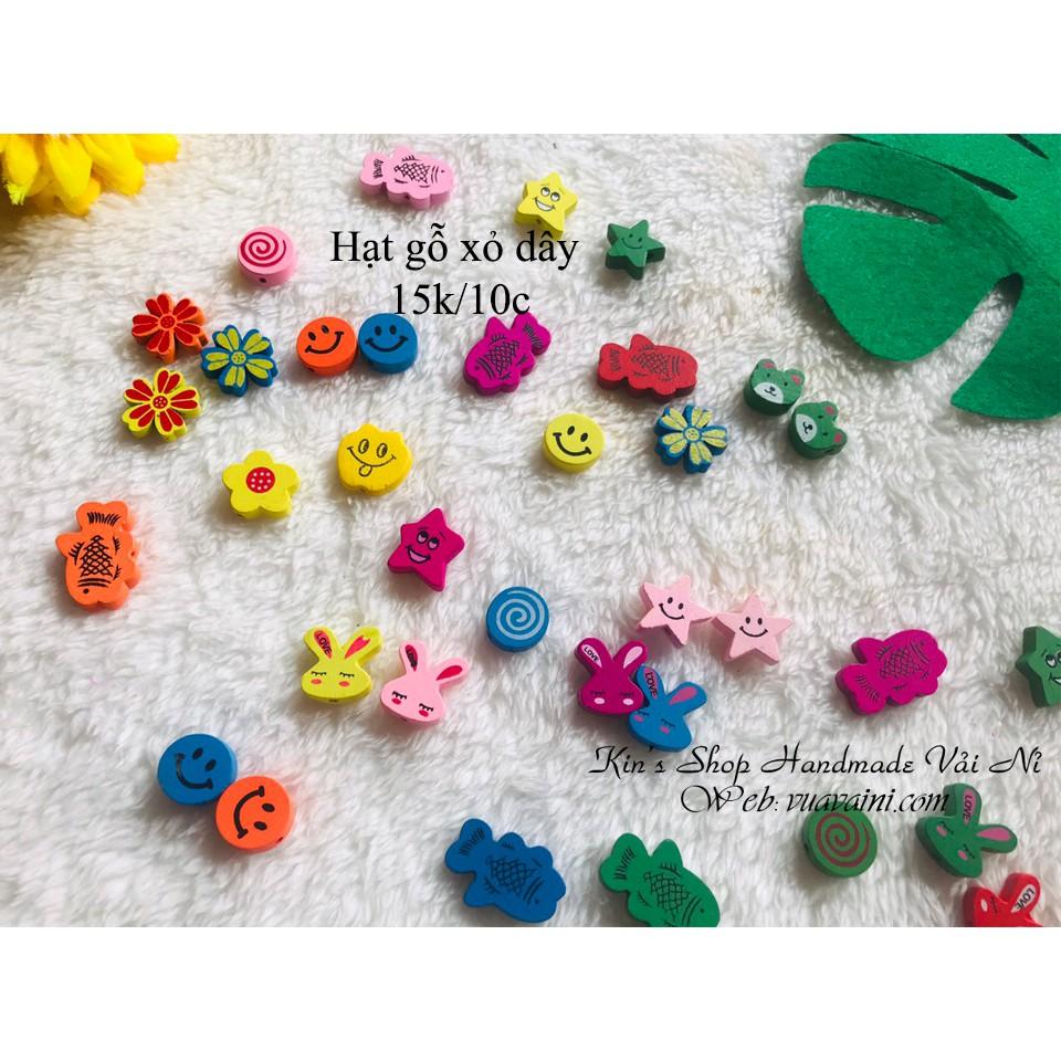 Túi 10 Hạt Gỗ Hình Bông Hoa, Con Thú xinh xắn dùng xỏ vòng tay, trang trí scrapbook, cúc áo, sách vải, đồ handmade