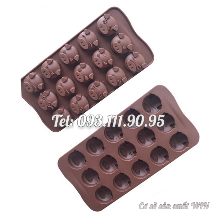 Khuôn silicon làm rau câu, socola 15 mặt heo – Mã số 1212