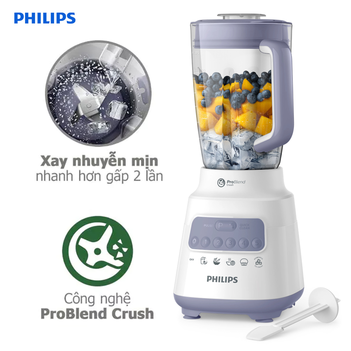 Máy xay sinh tố đa năng Philips HR2223/00 công suất 700W, 3 cối - Hàng chính hãng
