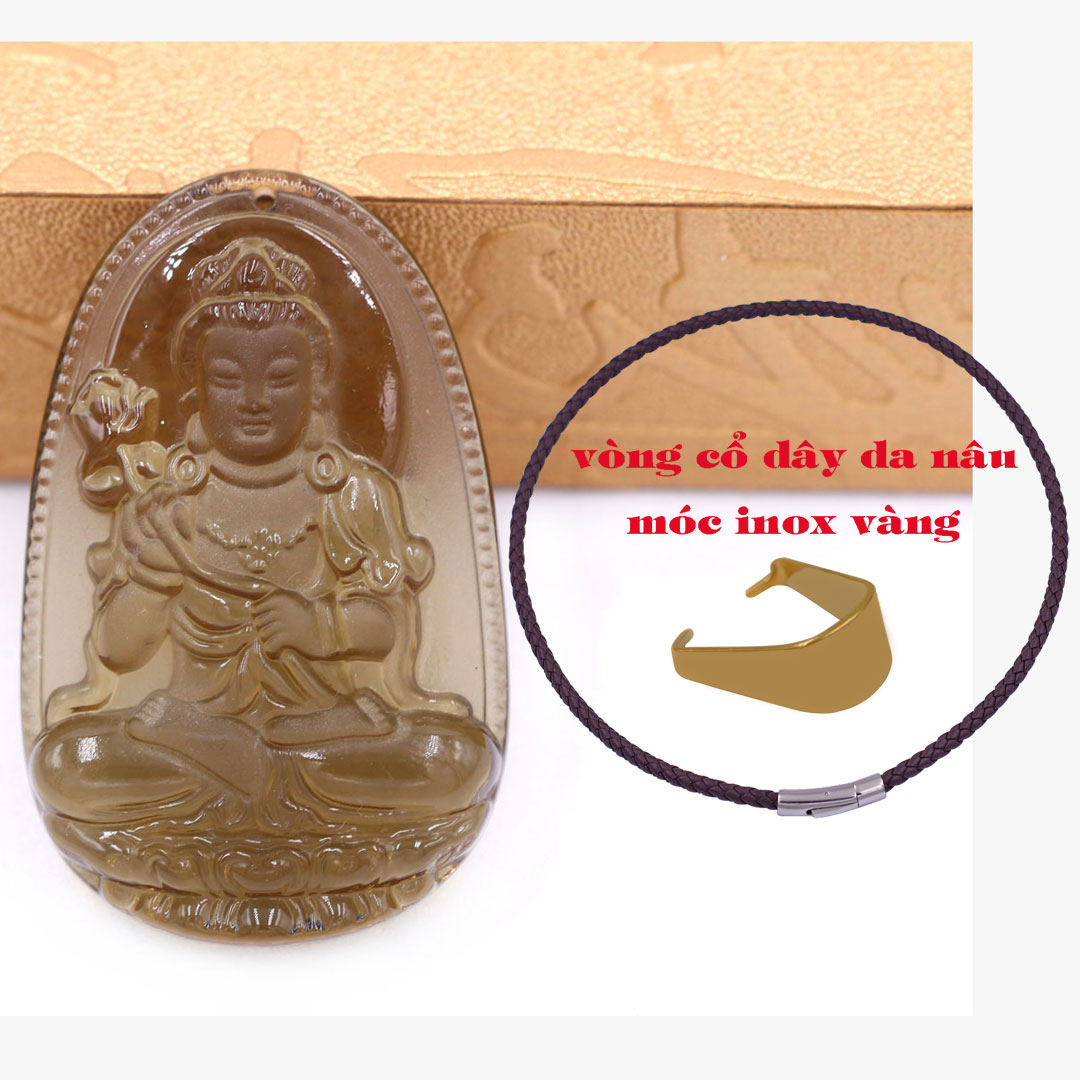 Mặt Phật Đại thế chí obsidian 5 cm kèm vòng cổ dây da nâu - mặt dây chuyền size lớn - size L, Mặt Phật bản mệnh