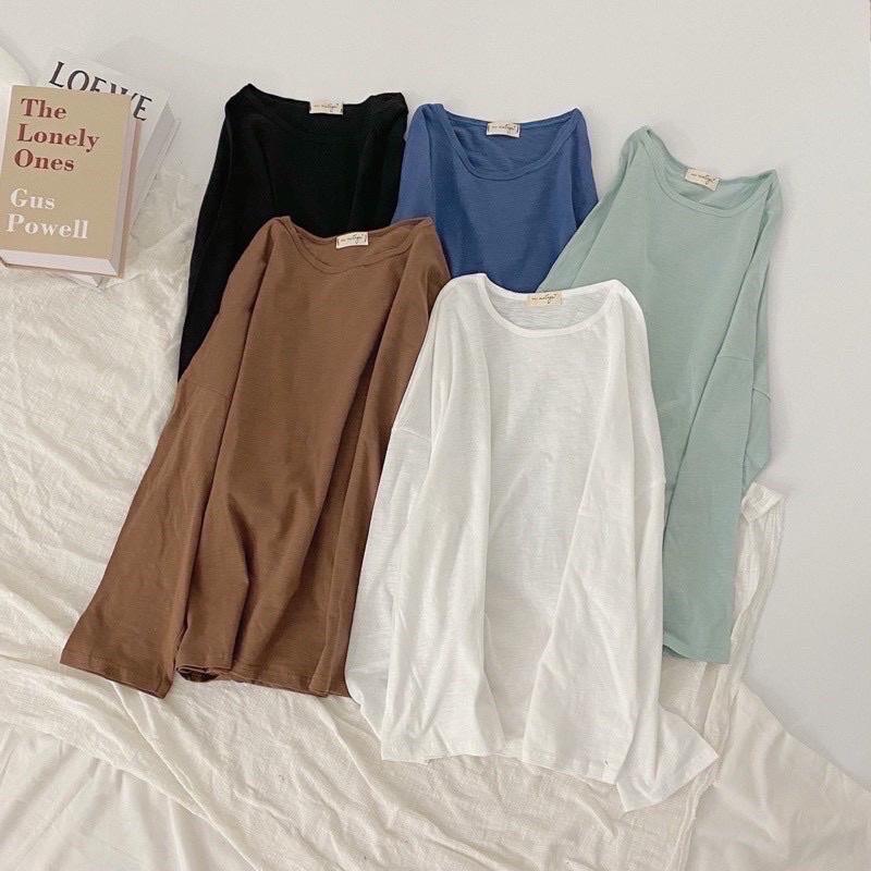 Áo thun dài tay cotton cổ tròn mùa thu Hàn Quốc nhiều màu Sollle
