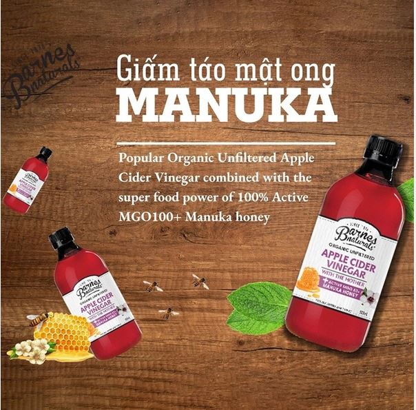 Date 08/25  Giấm Táo Mật Ong Manuka Barnes Naturals 500ml