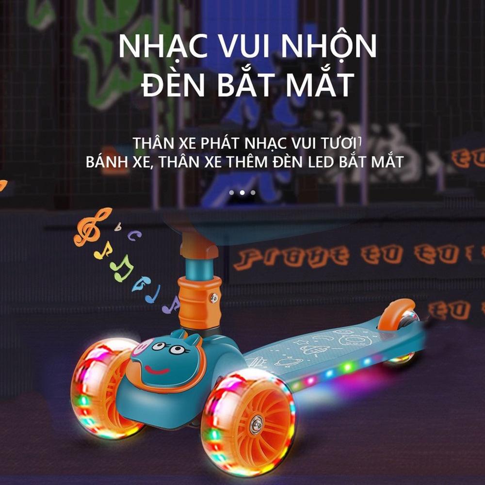 Xe trượt Scooter chòi chân có nhạc, bánh có đèn led 3 trong 1, đồ chơi hoạt động ngoài trời cho bé