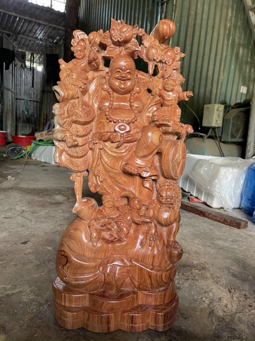 Tượng phật di lặc ngũ phúc bằng gỗ hương đá kt 60×25×16cm