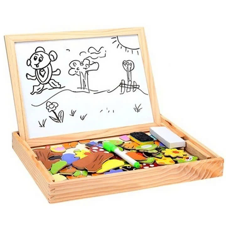 Bộ Tranh Nam Châm Kèm Bảng Từ Ghép Hình 2 mặt bảng phấn và nam châm bằng gỗ, Đồ Chơi Gỗ Bảng Ghép Hình - Mẫu ngẫu nhiên Hàng Chính Hãng LuckyDecor