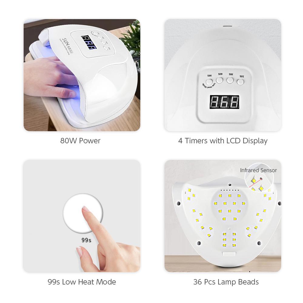 Đèn Led Uv 80w Làm Khô Sơn Móng Tay Với 36 Chế Độ Hẹn Giờ Màn Hình Lcd Cảm Ứng