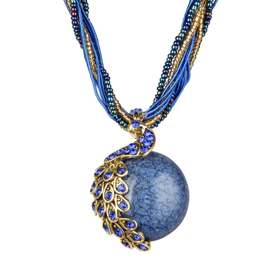 Bohemian Opal Necklace with Phoenix Peacock Pendant Jewel Accessory Red