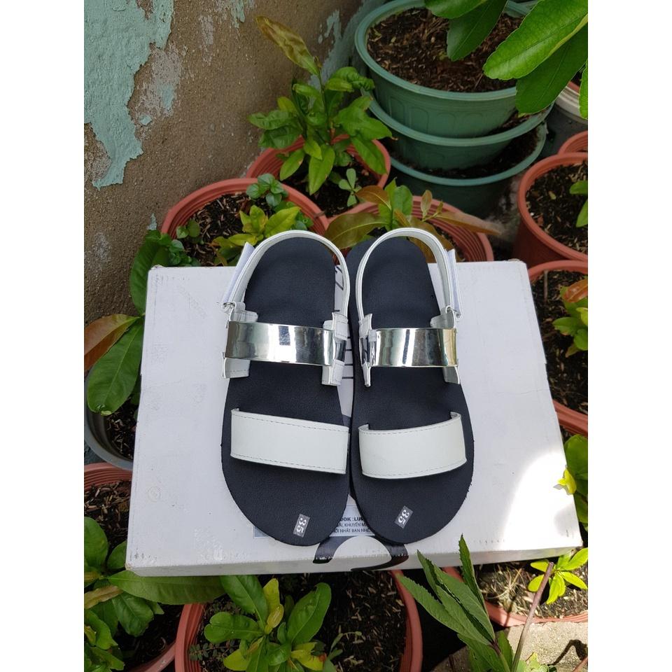 sandal đồng nai xăng đan nữ đế đen quai trắng phối bạc