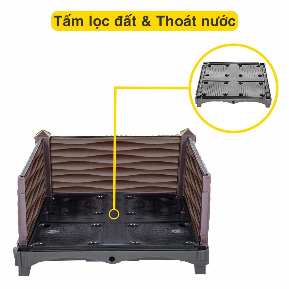 Chậu nhựa lắp ghép.Kích thước 50x50 cao 39 cm.Trồng rau, hoa, cây cảnh.Bền hơn 10 năm. Sang trọng - Thẩm mỹ - Bền hơn 10 năm.Bảo hành 1 năm toàn quốc