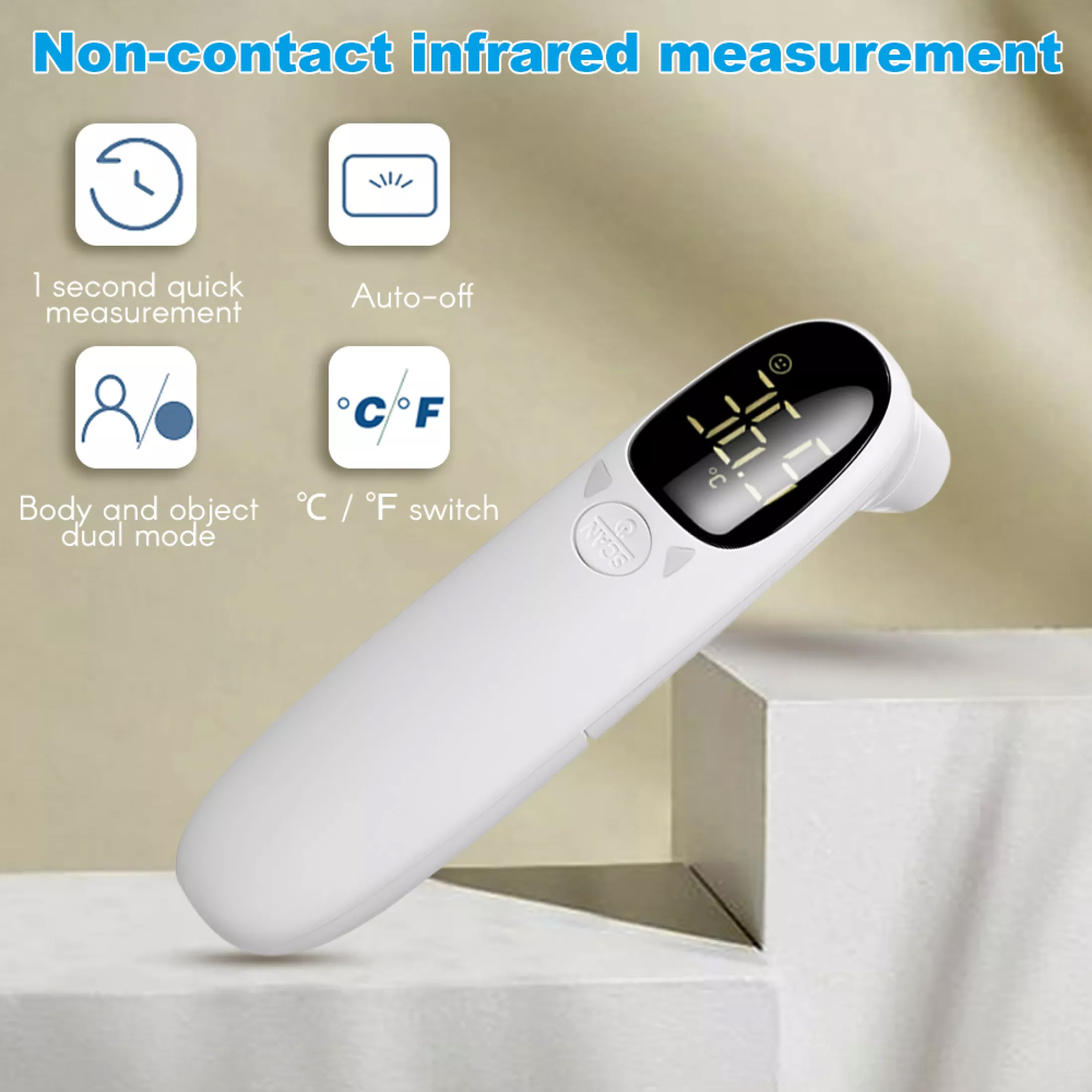 Nhiệt Kế Hồng Ngoại Thông Minh Hiển Thị Kỹ Thuật Số Chính Xác Nhanh Chóng Tặng Kèm 2 Pin