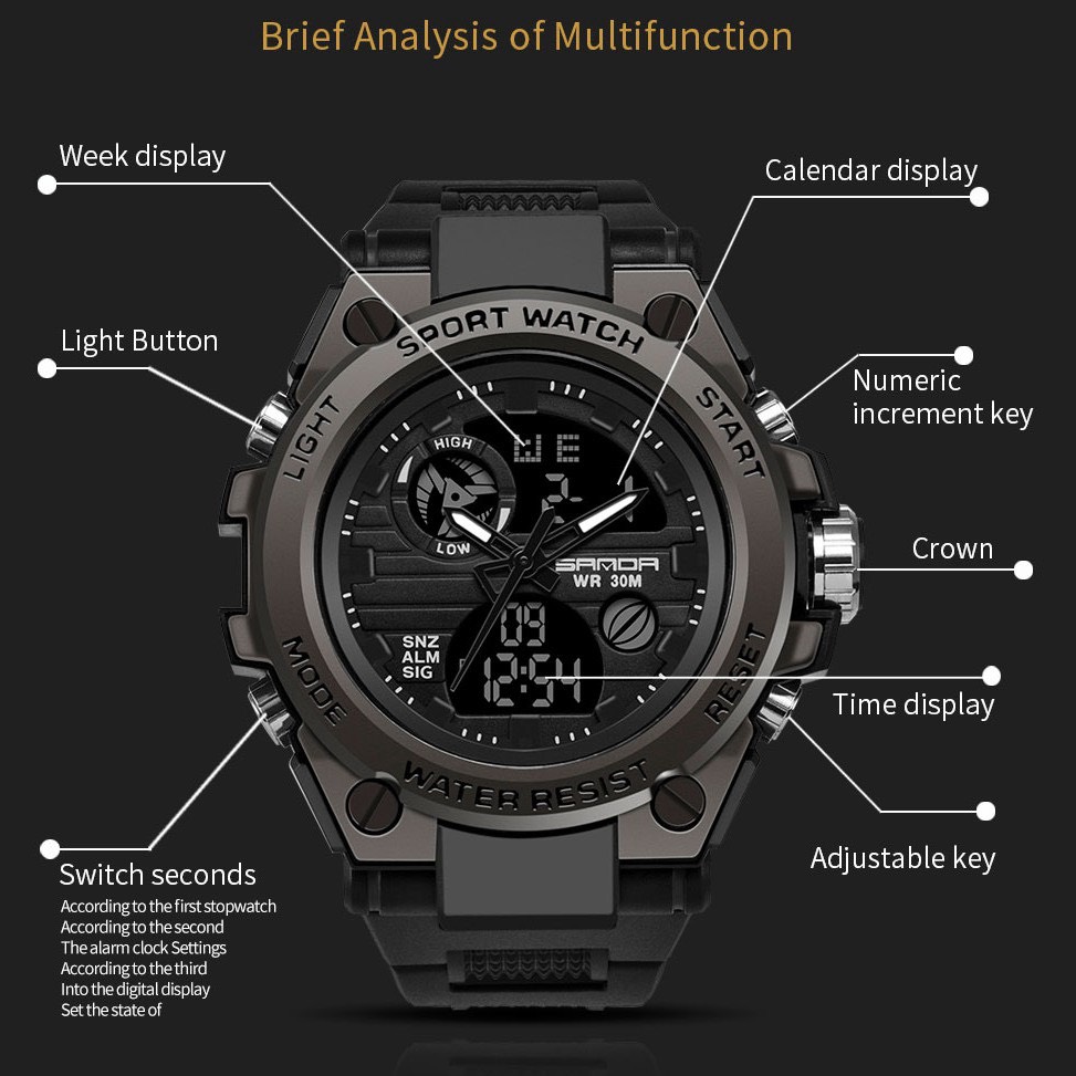 Đồng Hồ Thủy Quân Lục Chiến SANDA 739 - Tích Hợp 2 Máy Điện Tử &amp; Quartz Chạy Song Song - Phong Cách Thể Thao Sang Trọng