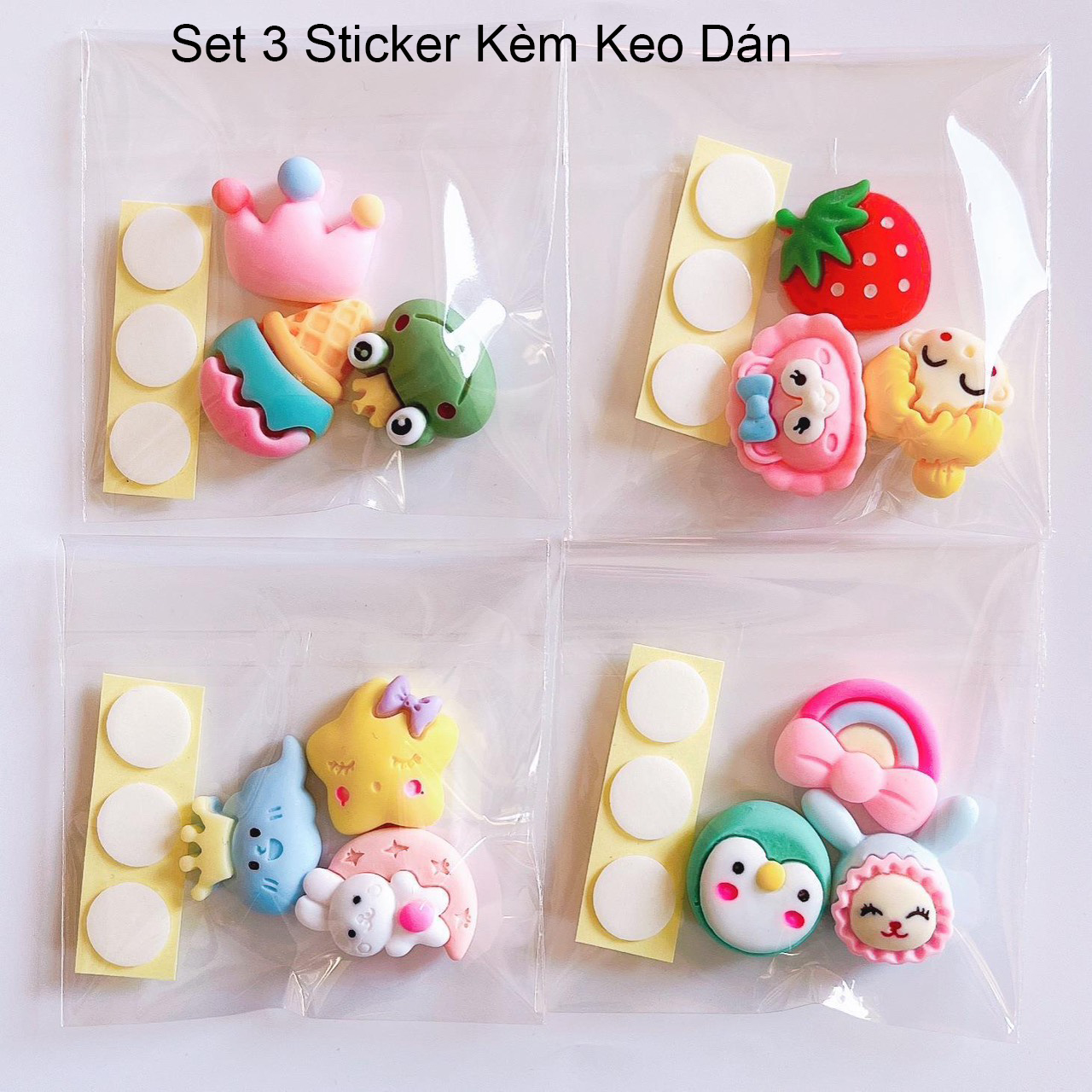 Combo 5 Sticker kèm keo dán 3D nổi dán bình nước, điện thoại