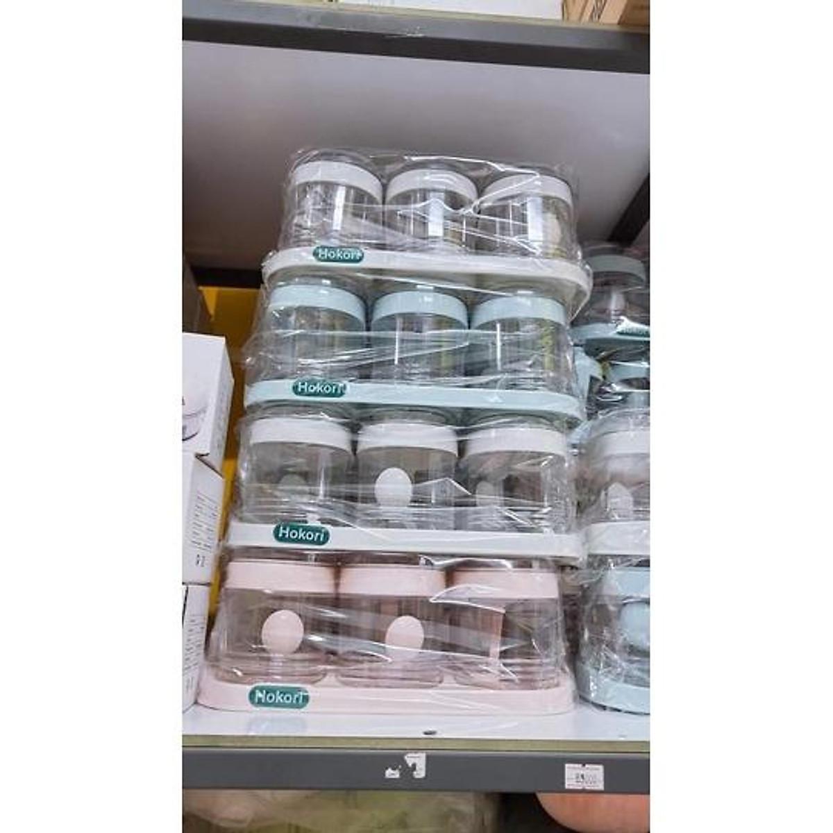 Set 3 Hũ Đựng Gia Vị HOKORI Kèm Muỗng và Khay- Dung Tích 700ml