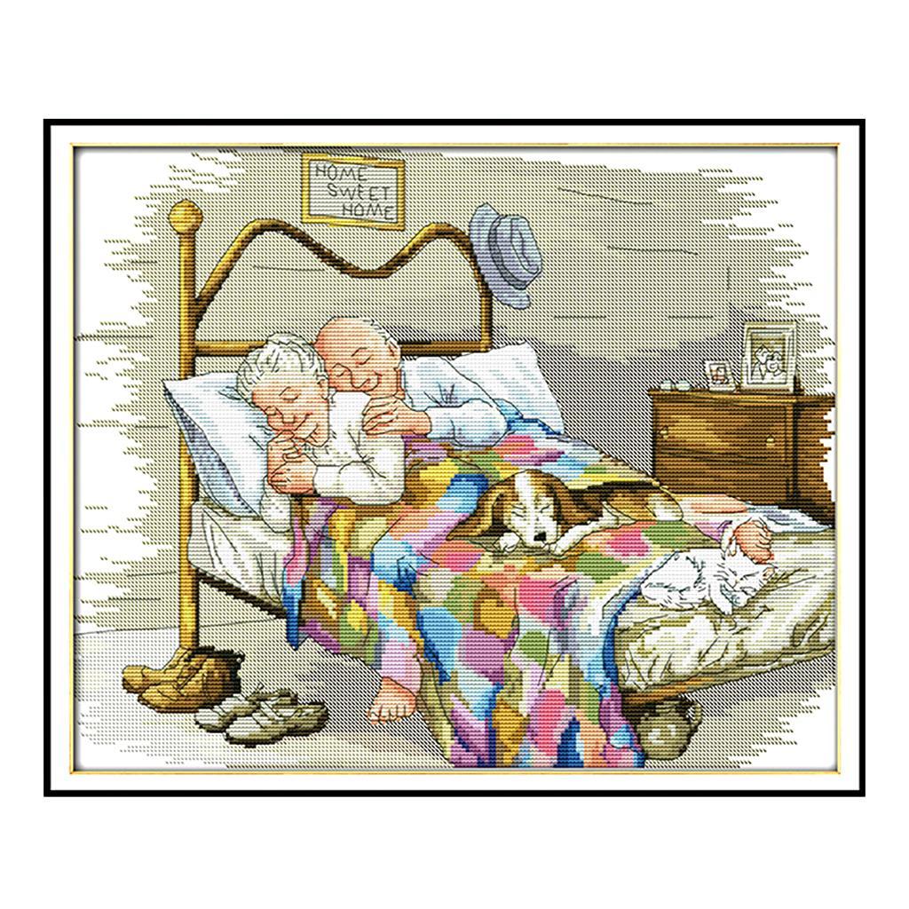 Stamped Cross Stitch Kit Old Married Couple Printed Pattern 14 Count 44x36cm