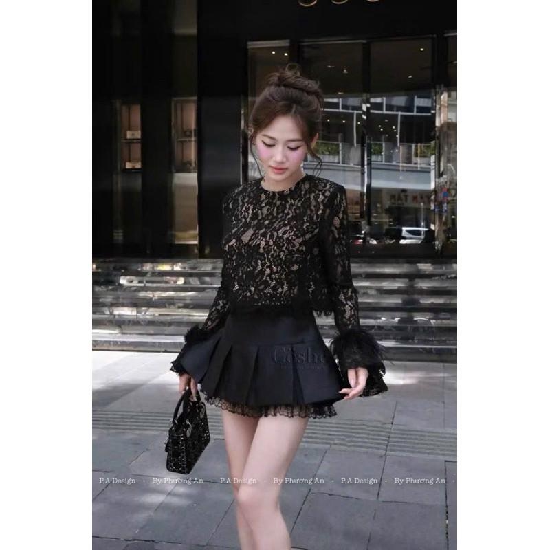 Set áo ren tay lông chân váy xoè tacta phối viền ren xinh PA BY JOLIE - Trắng, Trắng