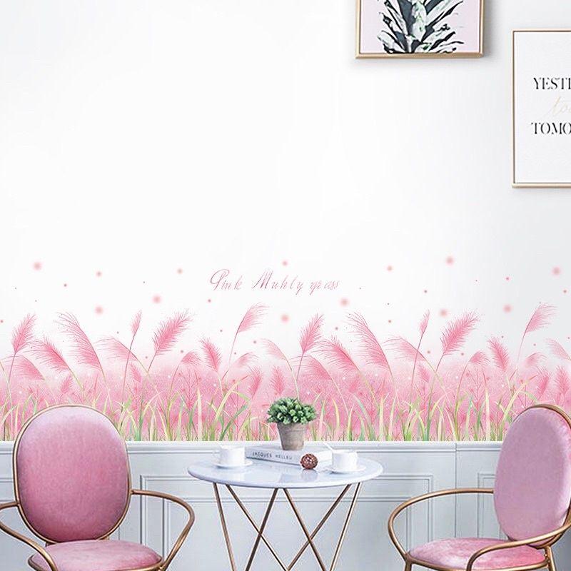 Decal dán chân tường cỏ lau hồng