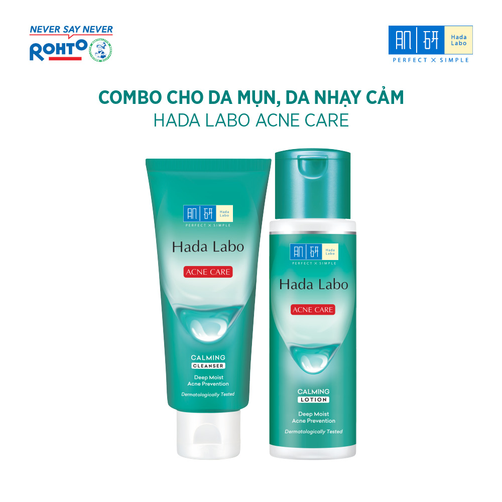 Bộ sản phẩm cho da mụn, nhạy cảm Hada Labo Acne Care Calming + Tặng Balo túi rút xinh xắn