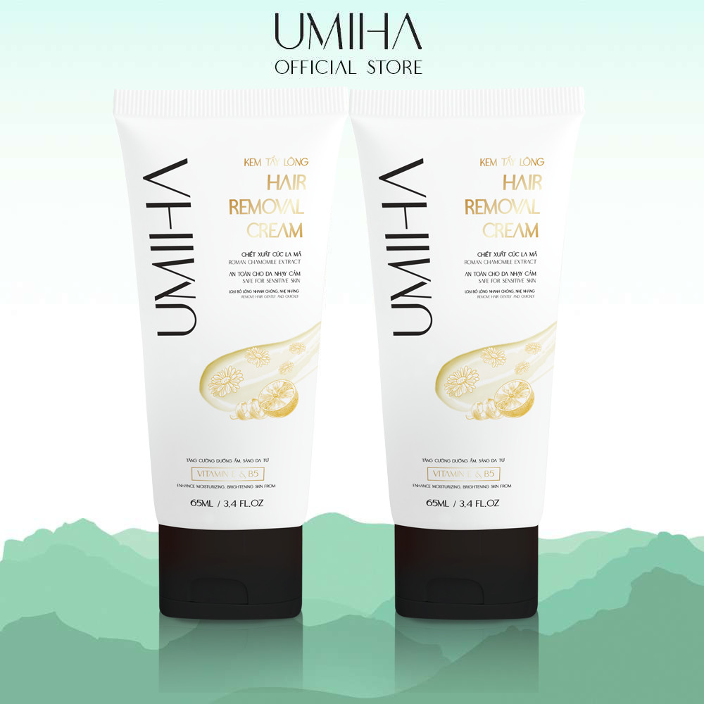 COMBO 2 HỘP KEM TẨY LÔNG UMIHA (65ml x2) cho Chân Tay Nách Bikini Ngực Bụng Toàn thân Body an toàn cho da nhạy cảm