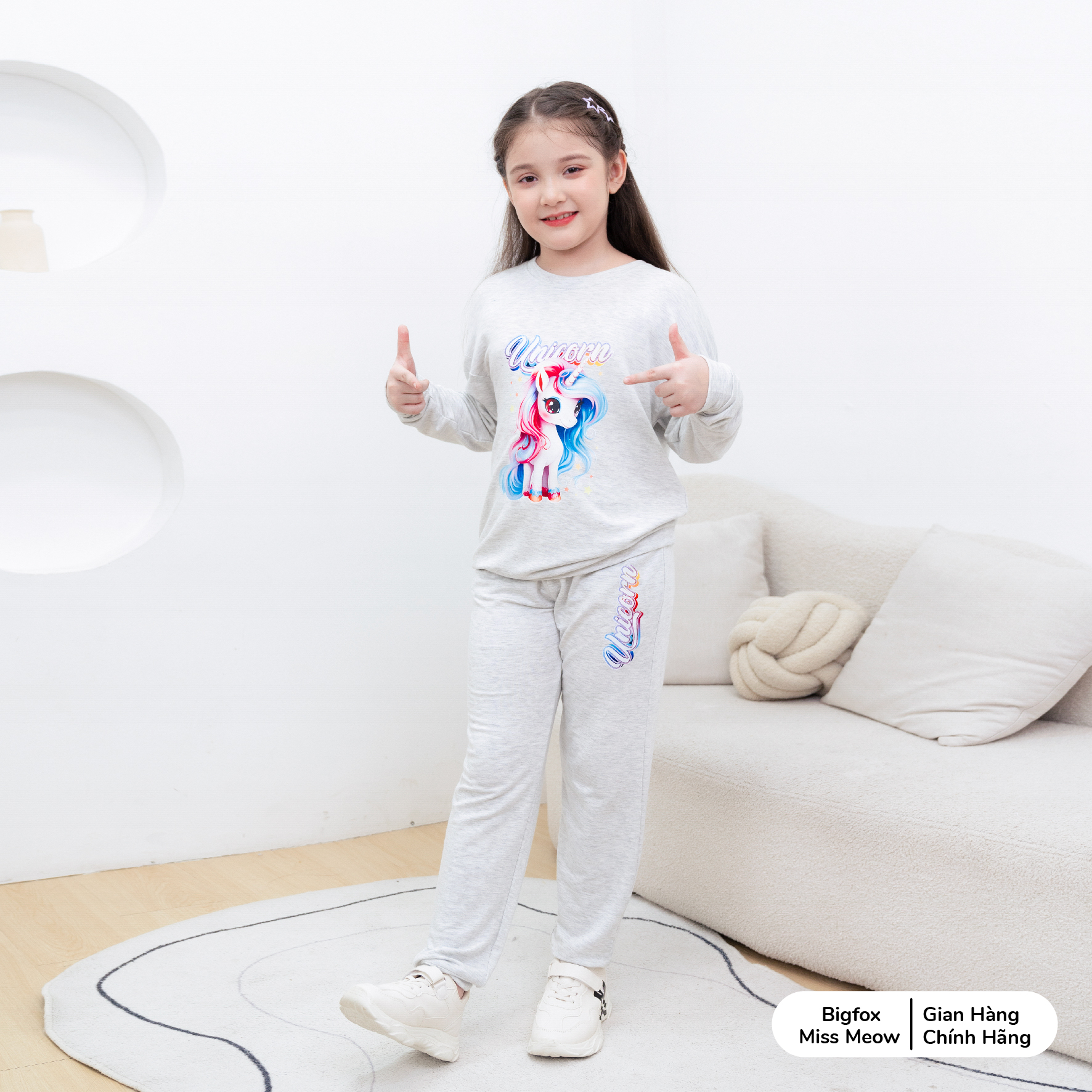 Bộ thu đông cho bé gái size đại BIGFOX MISS MEOW, quần áo dài tay nỉ da cá ấm áp trẻ em cỡ 3,7,11 tuổi 20kg 40kg 1976