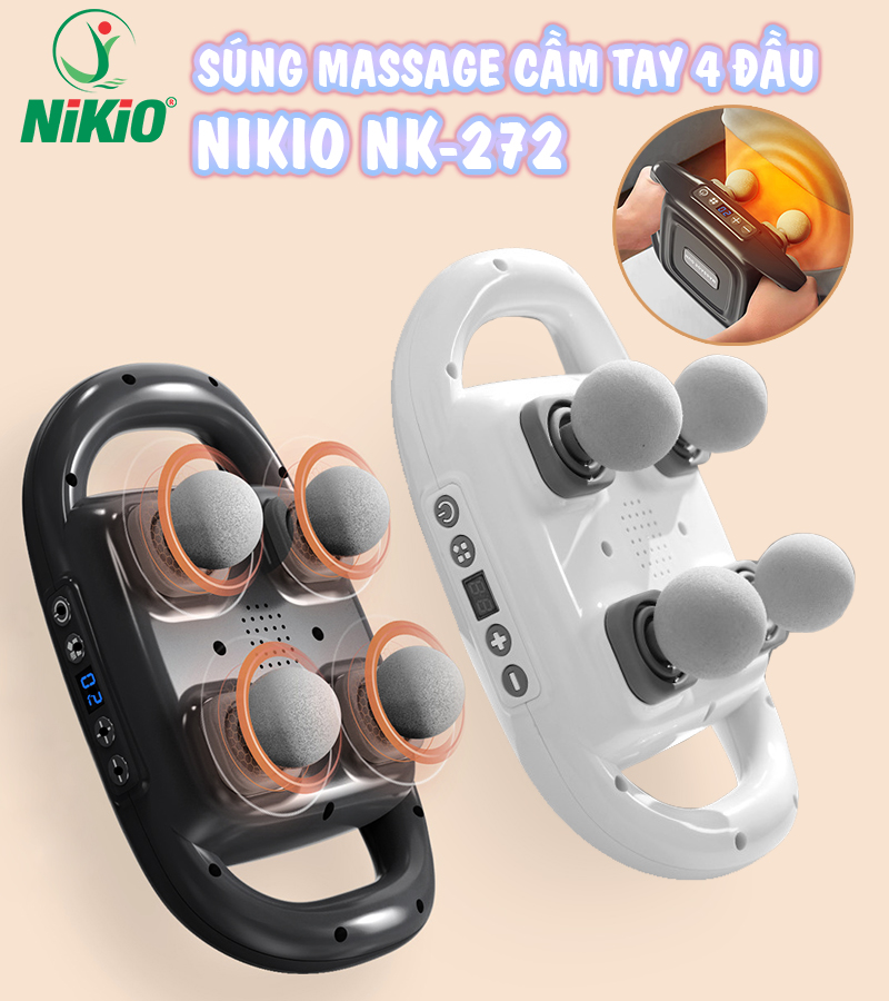 Máy massage đấm lưng và giãn cơ toàn thân 6 đầu Nikio NK-272 Pro - 9 chế độ, 20 cấp tốc độ mát xa