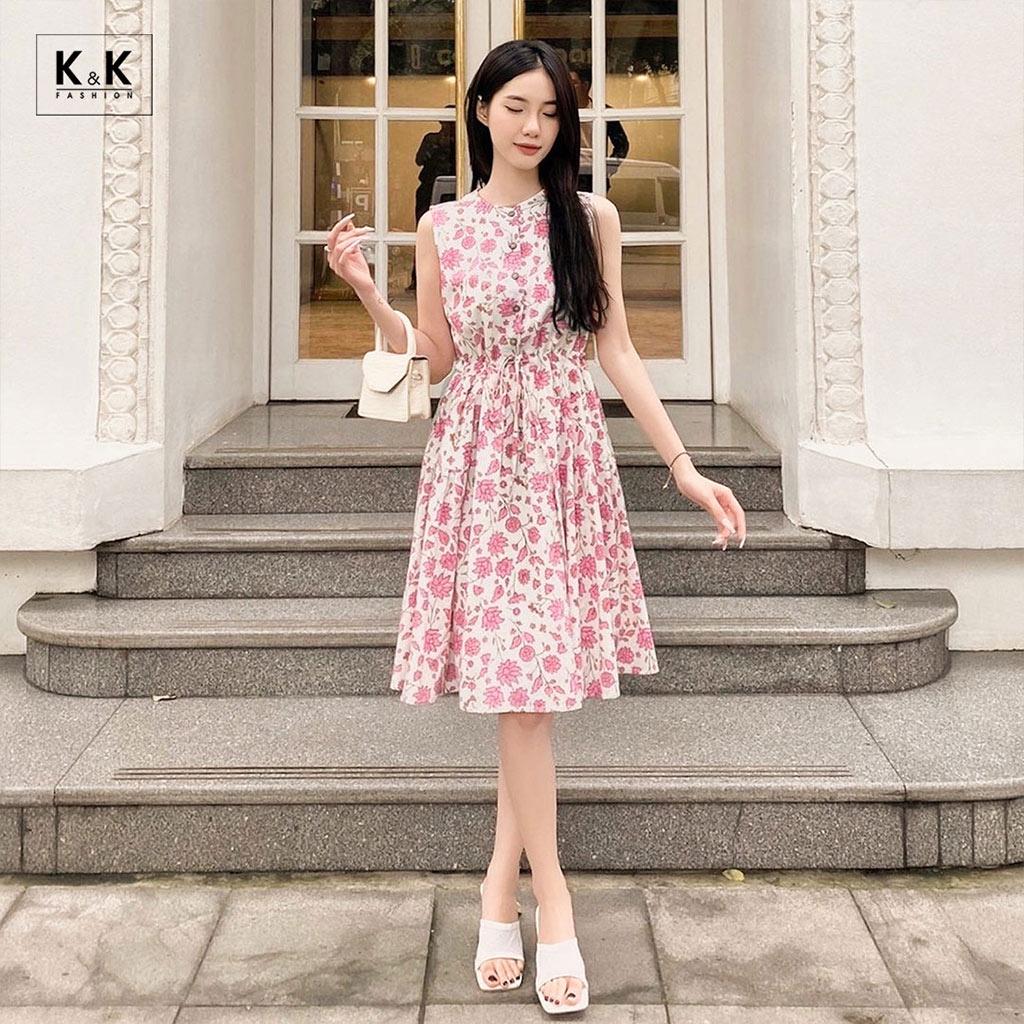 Đầm Hoa Sát Nách Dáng Xòe K&amp;K Fashion KK130-32 Chất Liệu Linen