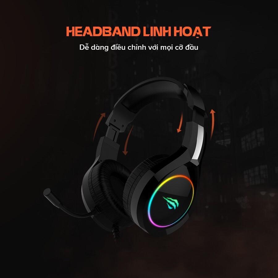 Tai Nghe Gaming Havit H2232D - Micro Lọc Âm Cùng Đèn LED RGB - Tương Thích Với PC/ PS4/ XBOX/ Điện Thoại/ Máy Tính Bảng - Hàng Chính Hãng